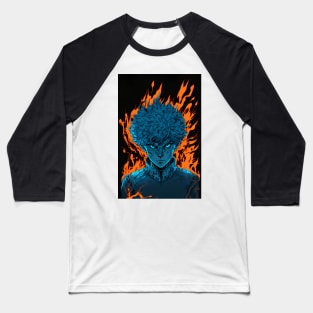 Anime Boy Blue Fire Powerup Baseball T-Shirt